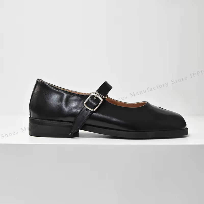Chaussures Tabi IPPEUM, ballerines bordeaux à bout fendu, grandes tailles 44, mocassins en cuir marr