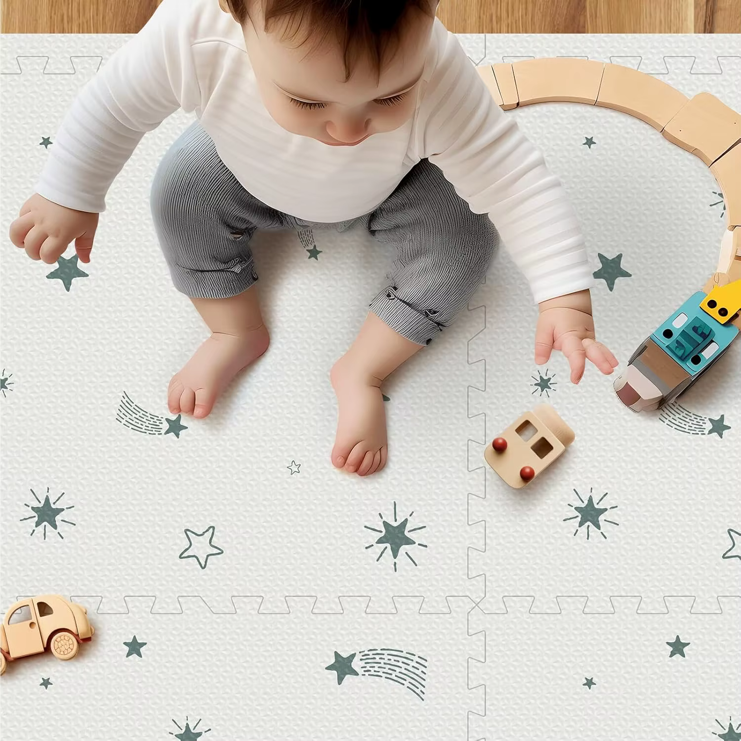 Tapis de jeu en mousse pour bébé, tapis rampant 72x48, tapis de sol pour enfants pour bébé avec carr