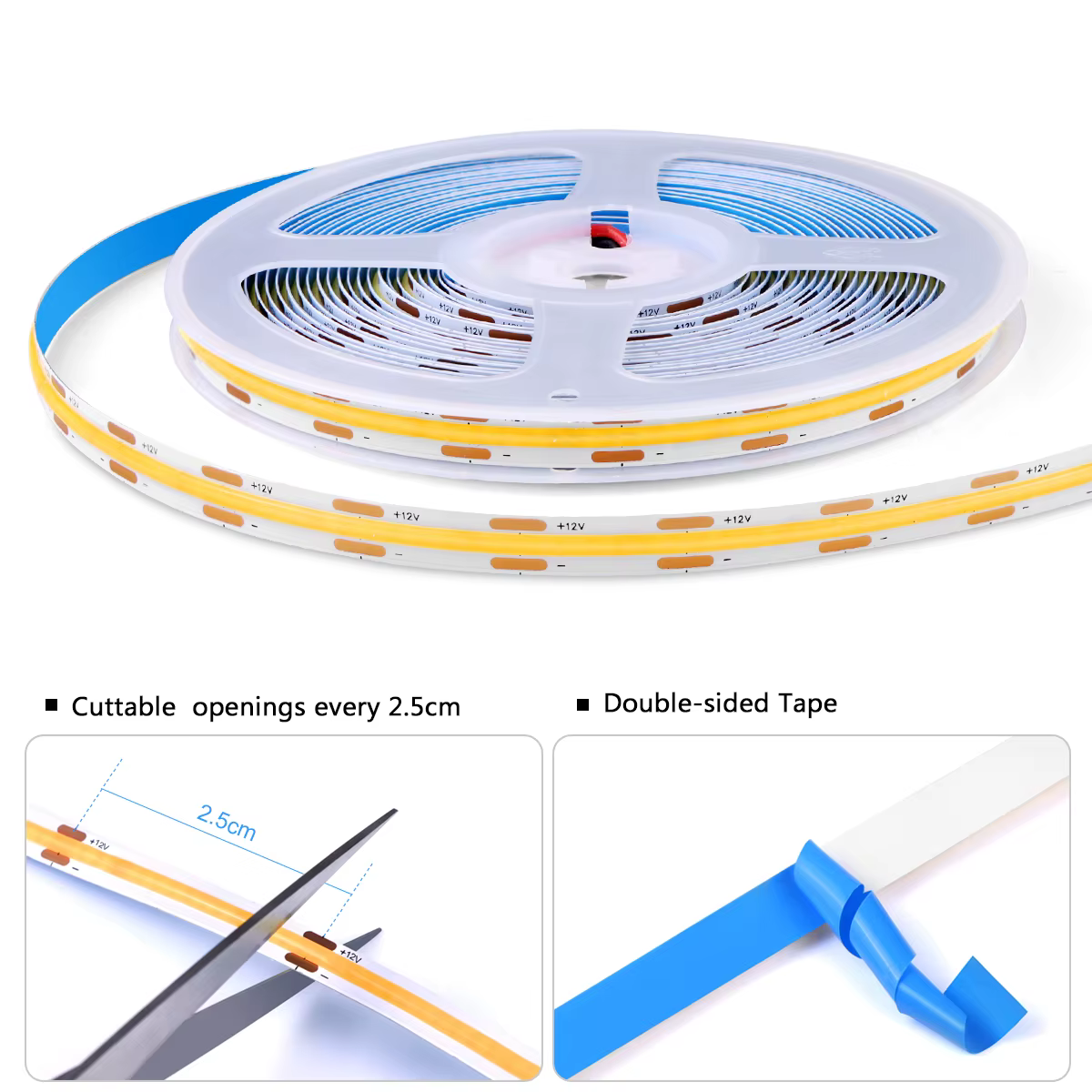 Bande LED COB en bois pénétrable intelligente, 320 diodes/m, lumières parallèles blanches chaudes/ne