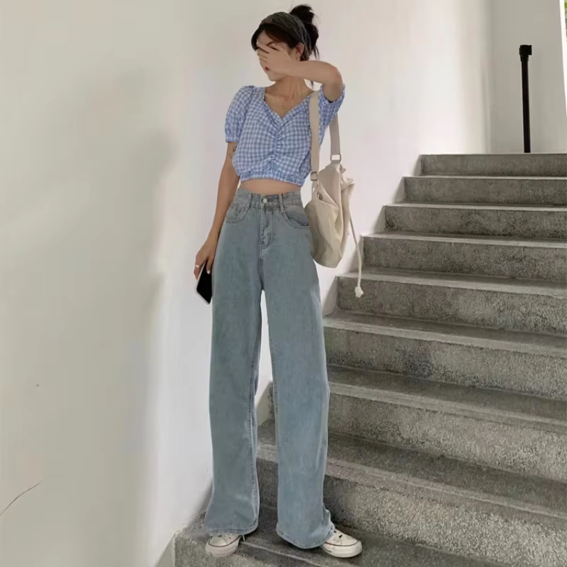 Automne printemps jean femmes Denim pantalon Vintage pantalon droit mode femme blanc noir solide amp