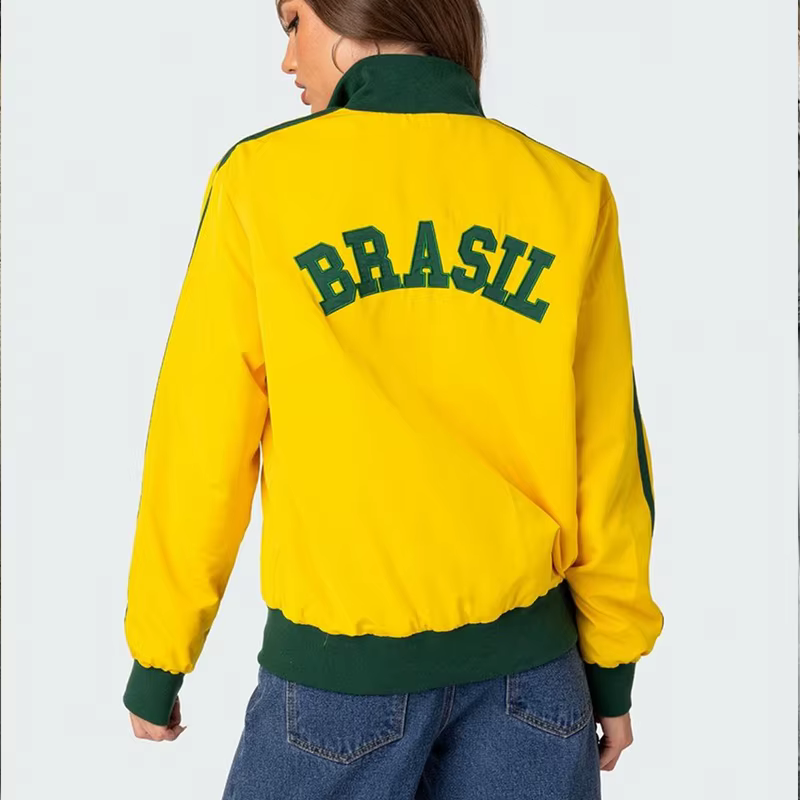 Vestes Gothiques Rétro Grunge des Années 2000, Manteau Y2k Esthétique PVD Jaune Brésil Lettre Brodée