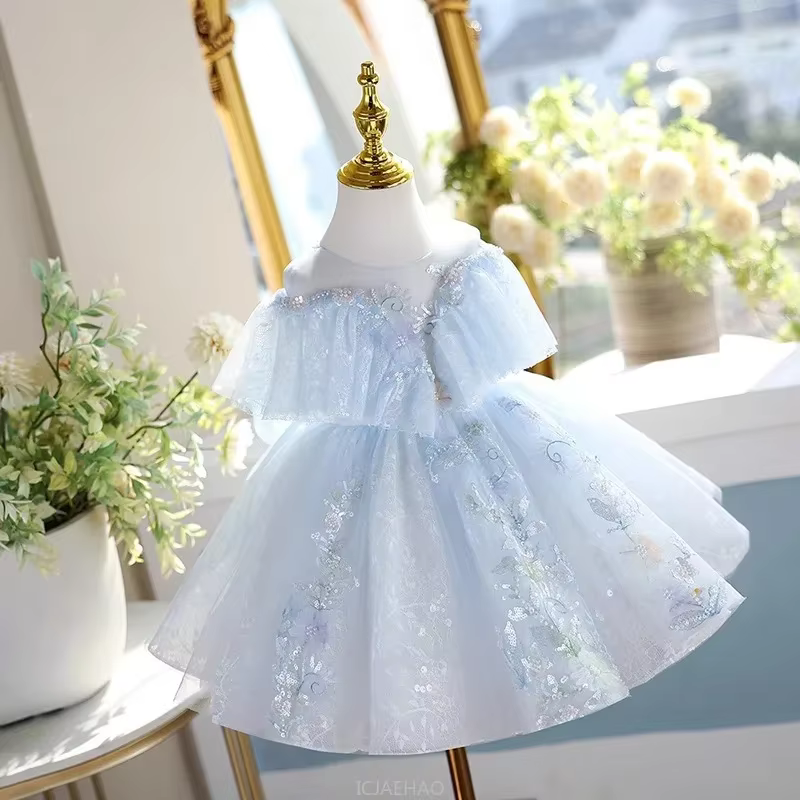 Robe de princesse rose pour filles, tenue de spectacle de Piano, à fleurs, pour mariage, pour enfant