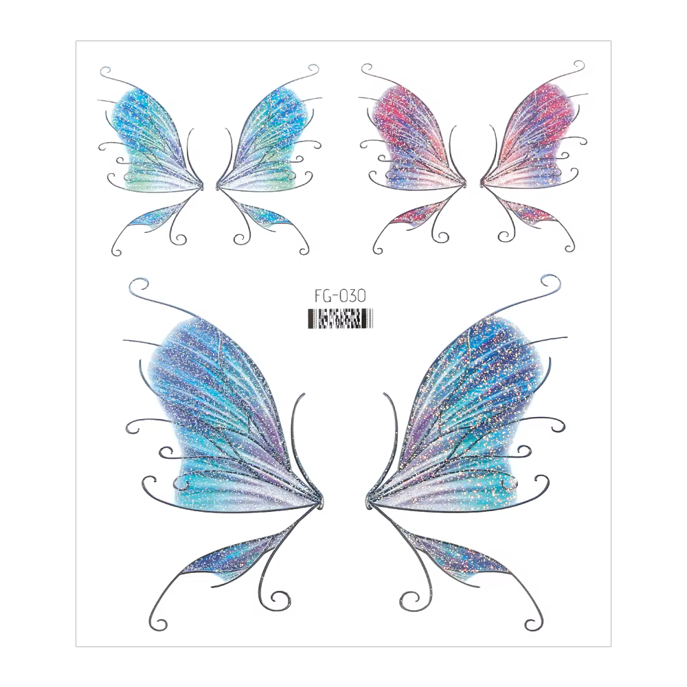 Autocollant de tatouage brillant ailes de papillon féerique 3D, faux tatouages imperméables pour yeu