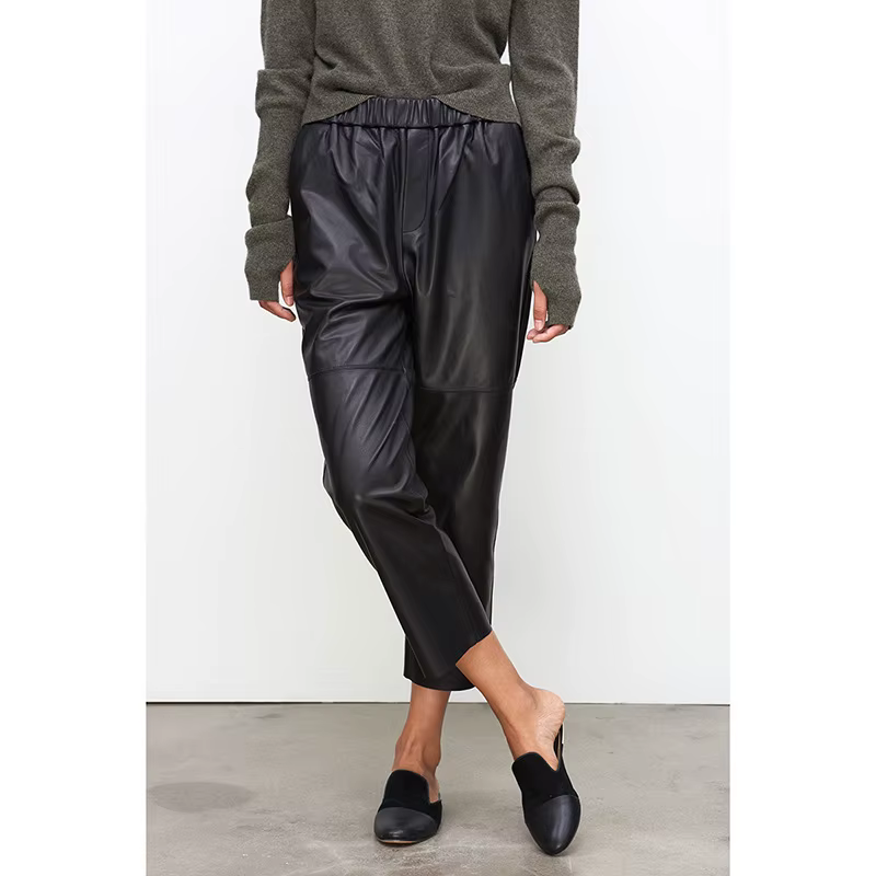 Nouveauté 2026 : Pantalon Streetwear Grande Taille Y2K en Cuir Véritable, Pantalon Harem Femme en Pe
