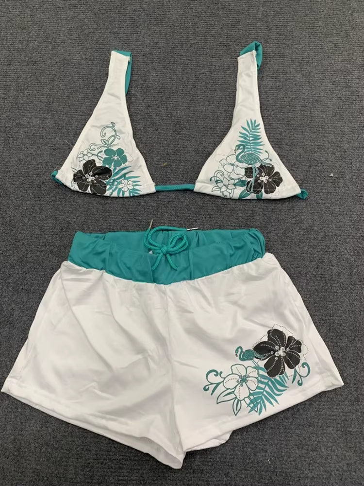 Été plage Ins mode chaude Sexy dames fendu deux pièces Bikini beau Vintage contraste fleur imprimé s
