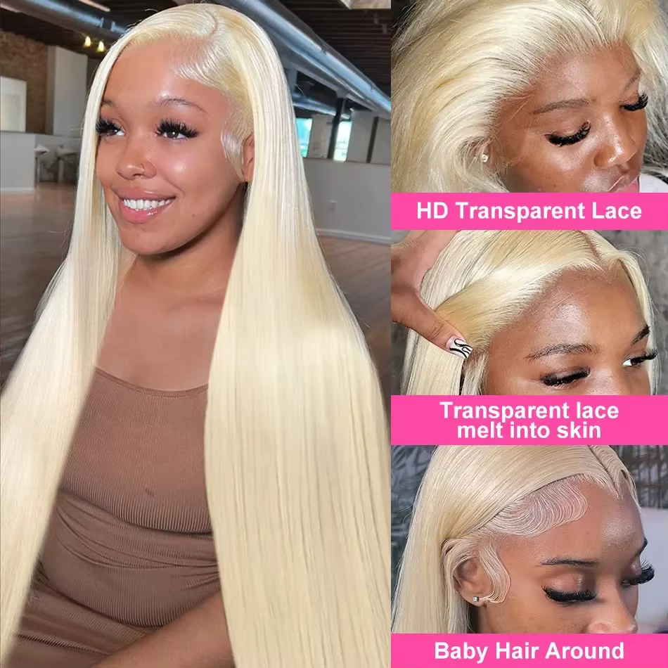 250 densité perruques de cheveux humains Blonde 613 perruques avant de dentelle 13x6 droite cheveux