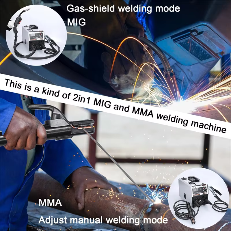 Machine à souder MIG MMA 2 en 1, soudeur à onduleur IGBT DC, alimentation automatique des fils, soud