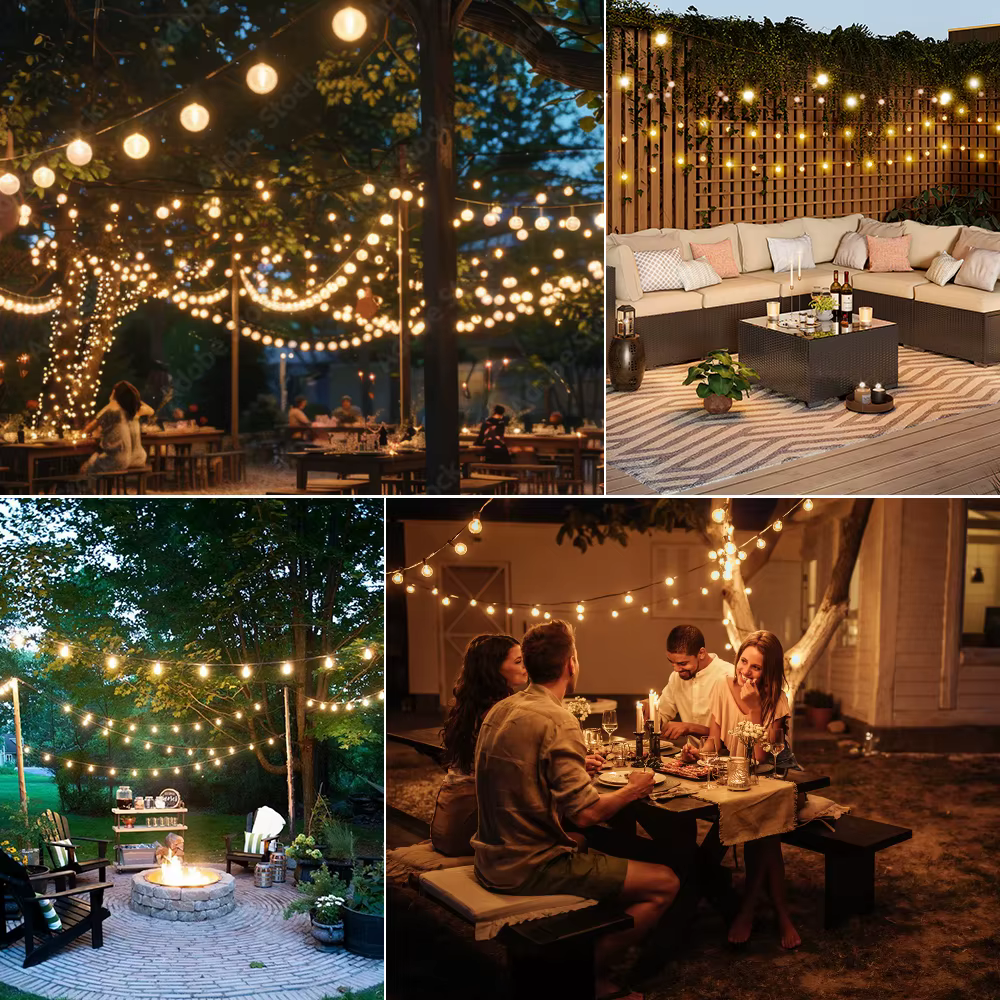 Guirlande lumineuse solaire d'extérieur G40, guirlande lumineuse solaire LED 24V, lumières suspendue