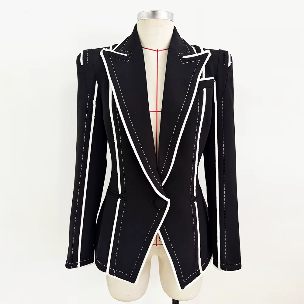 HIGH STREET Nouvelle Collection 2026 Blazer Femme Designer à Franges et Pompons Coupe Ajustée