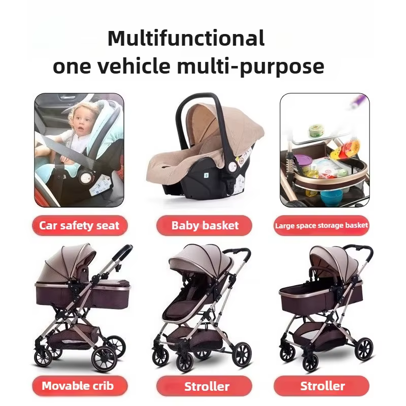 Poussette bébé 3 en 1 à grande vue avec siège auto pliable, dossier réglable, poussette bébé Portabl