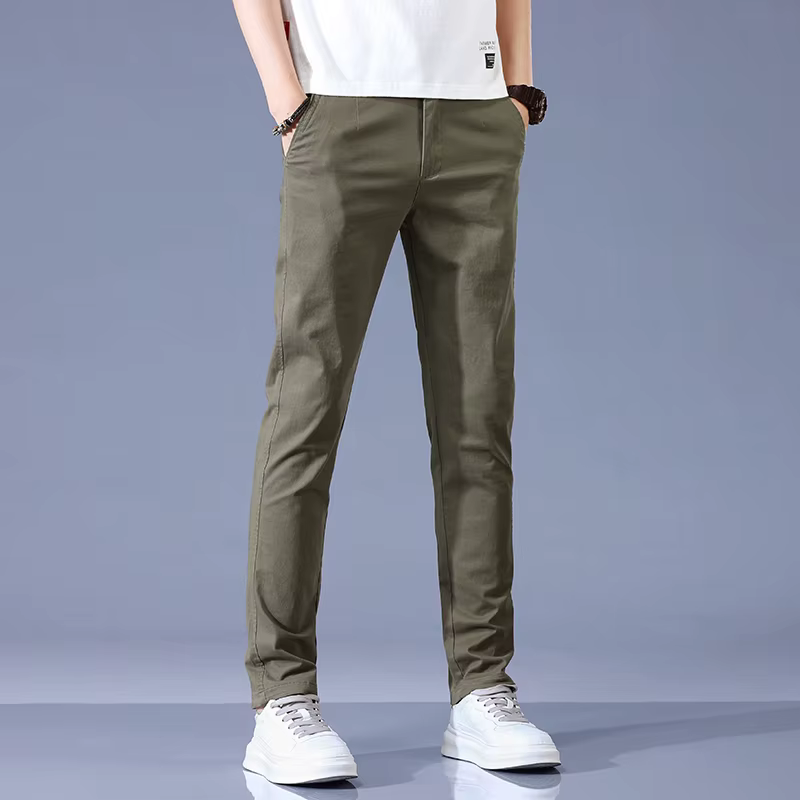 2025 nouveau haute qualité hommes mince pantalons décontractés taille moyenne Stretch travail pantal