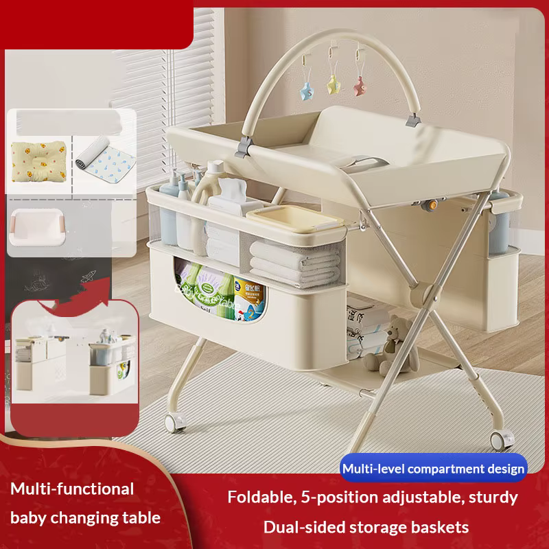 Table à langer pour bébé avec design multifonctionnel pliable, hauteur réglable, construction stable