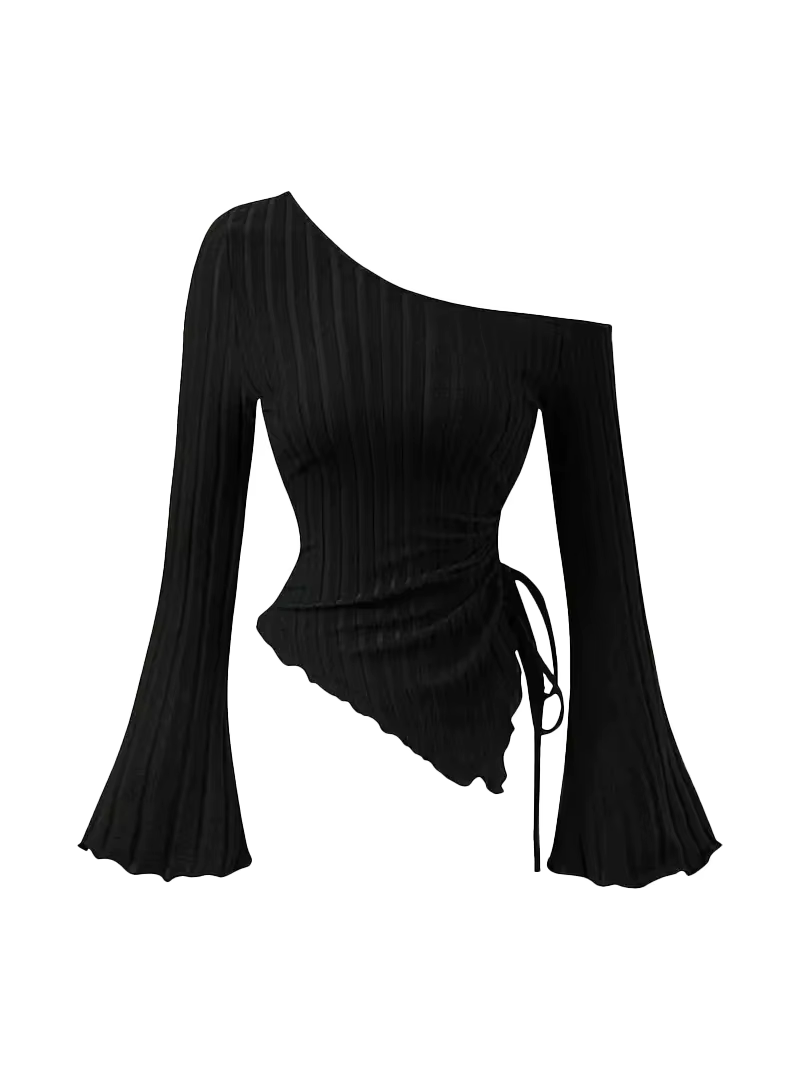 T-shirt manches longues pour femmes, épaules dénudées, coupe cintrée, décontracté, style de rue, asy