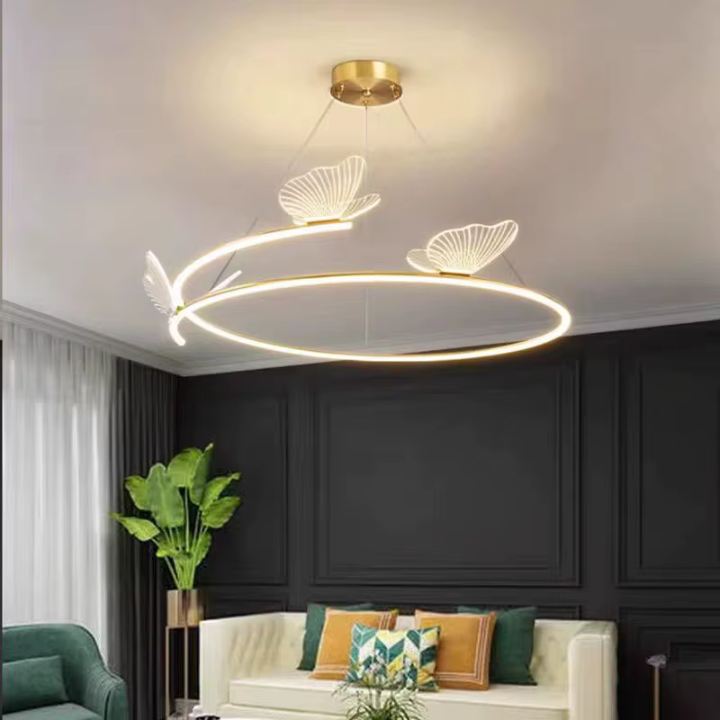 Plafonnier LED en Forme d'Anneau en Métal, Design Nordique Créatif, Art localité, Lampe Papillon en