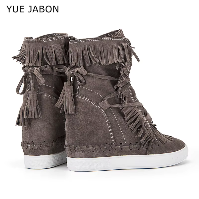 Bottes de rinçage en daim pour femmes, cuir véritable, haut, pompon, dames, recommande d'augmenter l