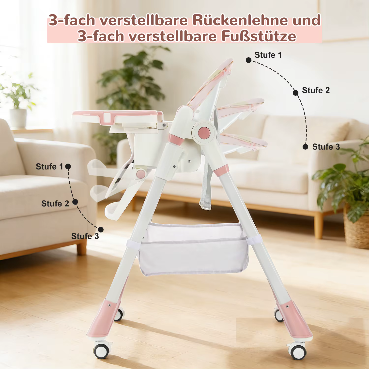 Chaise haute pliante pour bébé, chaise haute inclinable et inclinable, chaise haute réglable en haut