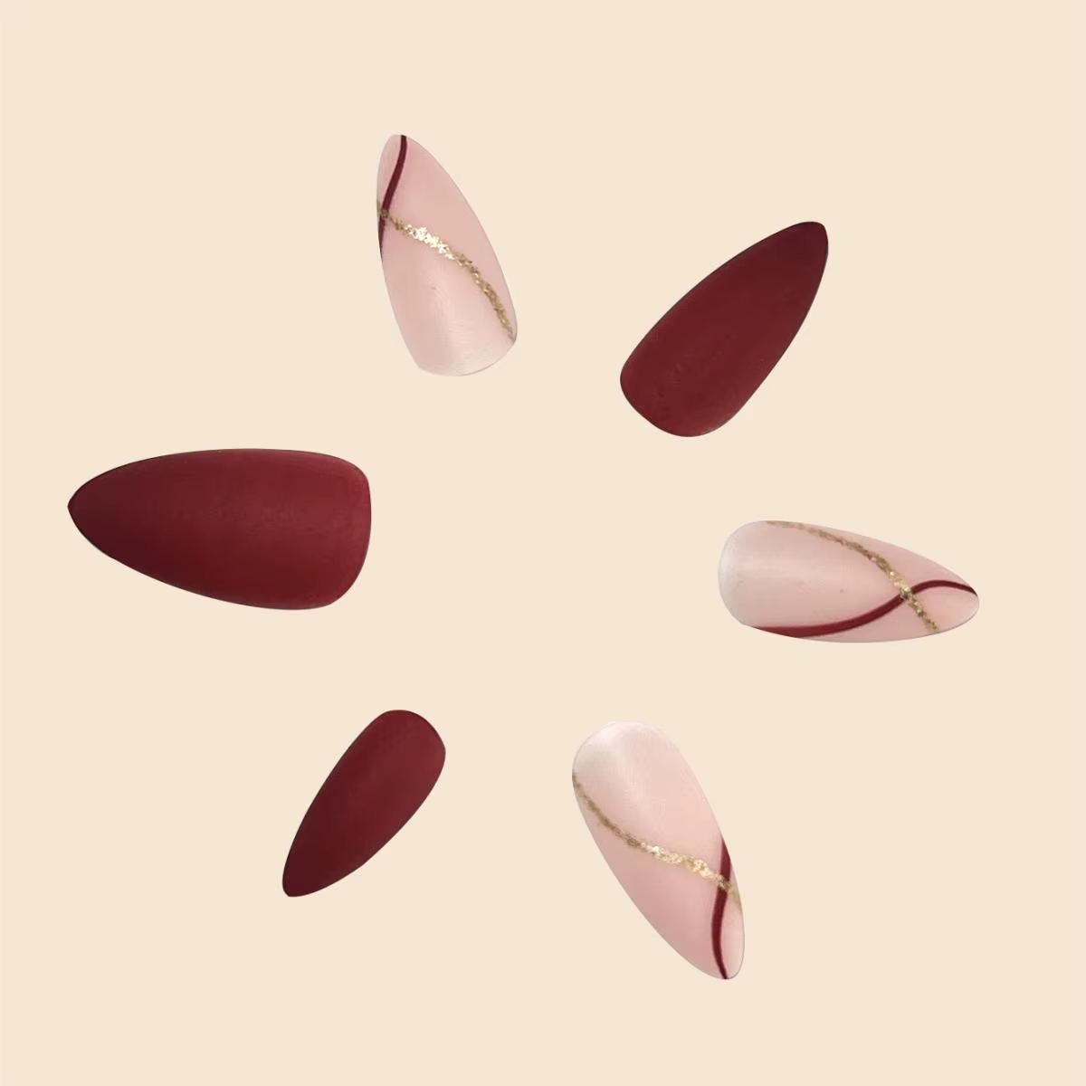 Femmes filles 24 pièces/ensemble forme de goutte moyenne français rouge or ligne Surface mate couver