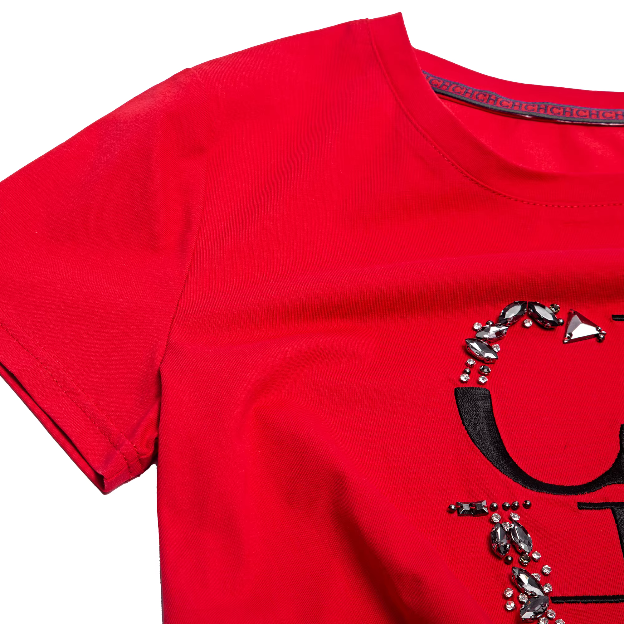 CHCH T-shirt femme 2025 nouveau brodé à la main industrie lourde haut décontracté Simple col rond ma
