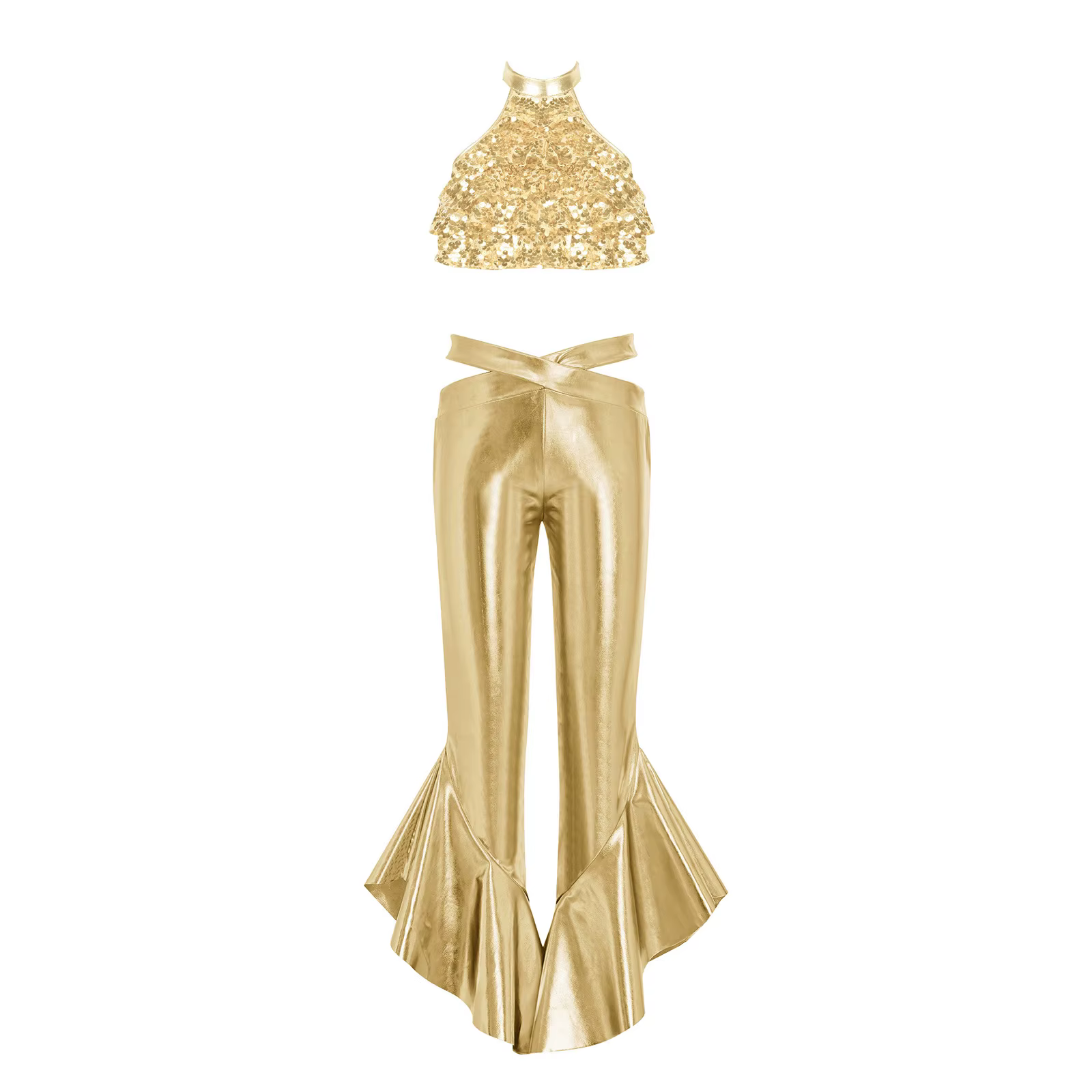 Tenue de danse latine et jazz pour filles, avec paillettes, style disco années 70, vêtements hippie,