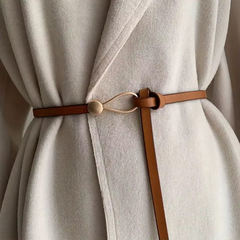 Ceinture nouée vintage sans trou pour femme, ceinture en cuir PU, document solide, environnement déc