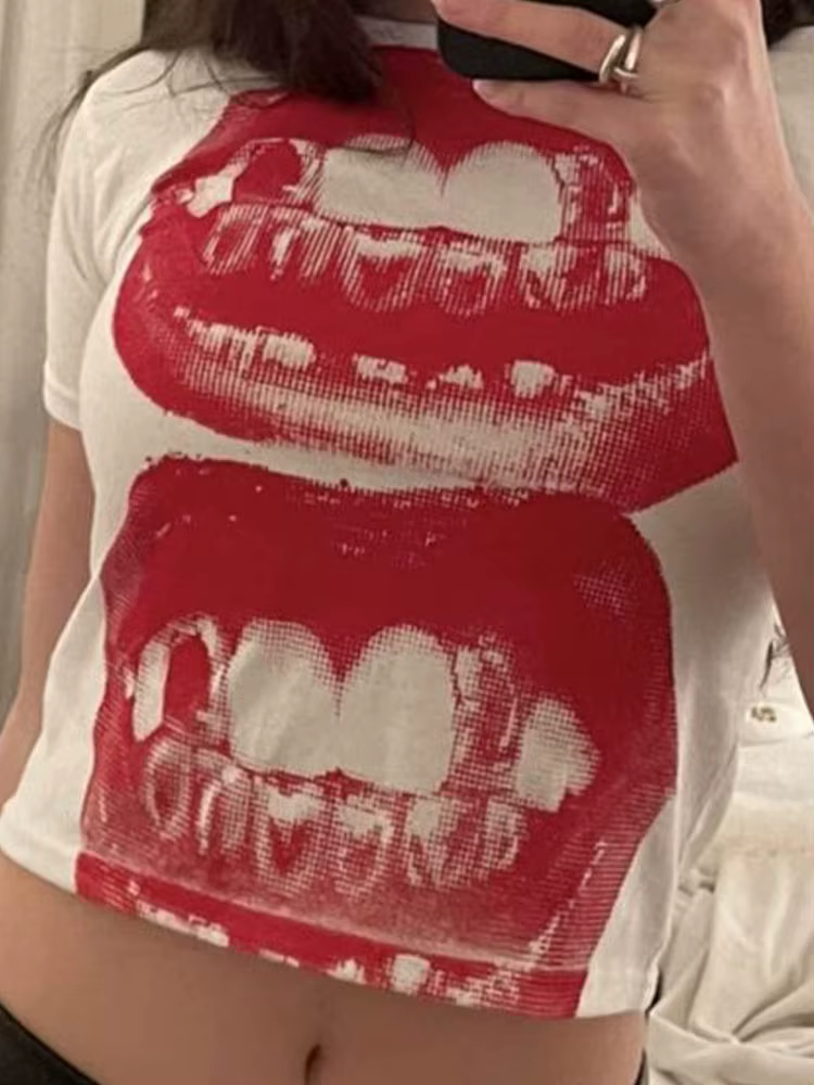 Punk Y2K bébé manches courtes haut gothique rue T-shirt femmes loisirs basique T-shirt femmes 2024 h
