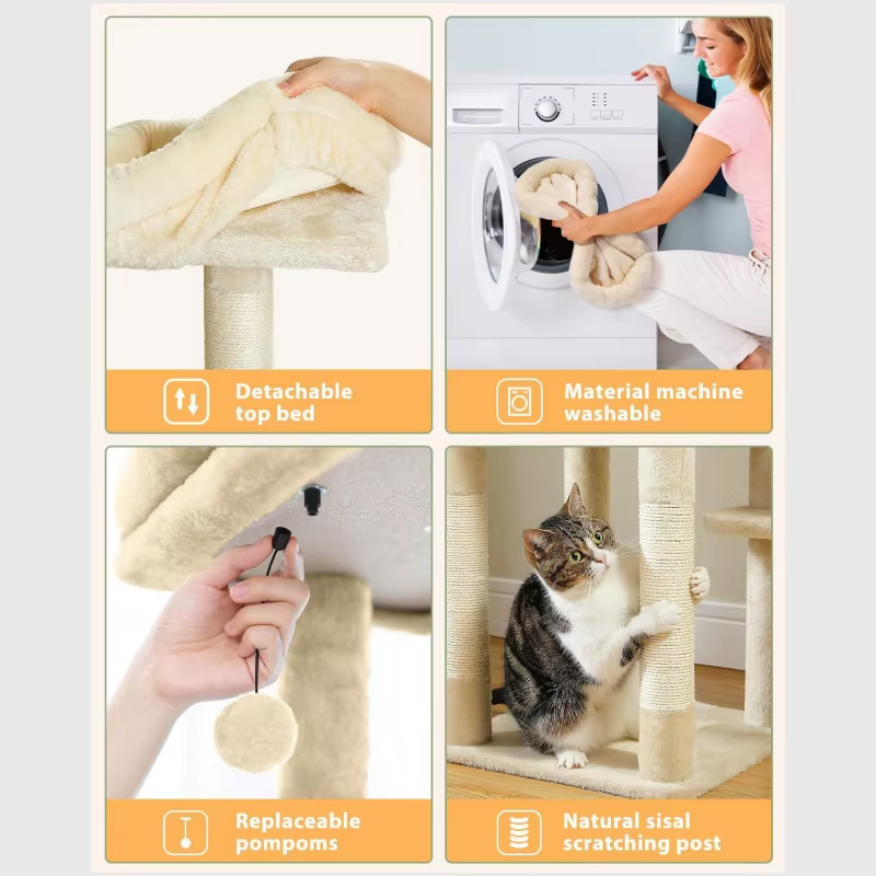 Arbre à chat à plusieurs niveaux pour chats d'intérieur, tour à chat avec griffoir recouvert de sisa