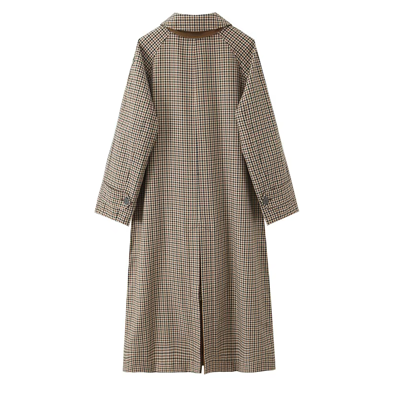 Vestes longues à carreaux Double face pour femmes, Trench-Coat à manches longues et simple boutonnag