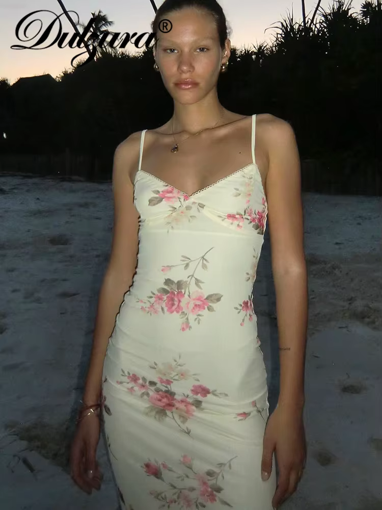 Dulzura – vêtements Sexy Y2K, imprimé Floral, sans manches, dos nu, moulante, Maxi, pour femmes, ten