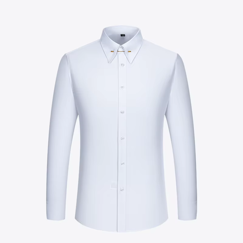 Boutons de manchette français brodés pour hommes, chemise à manches longues avec épingles à col, che