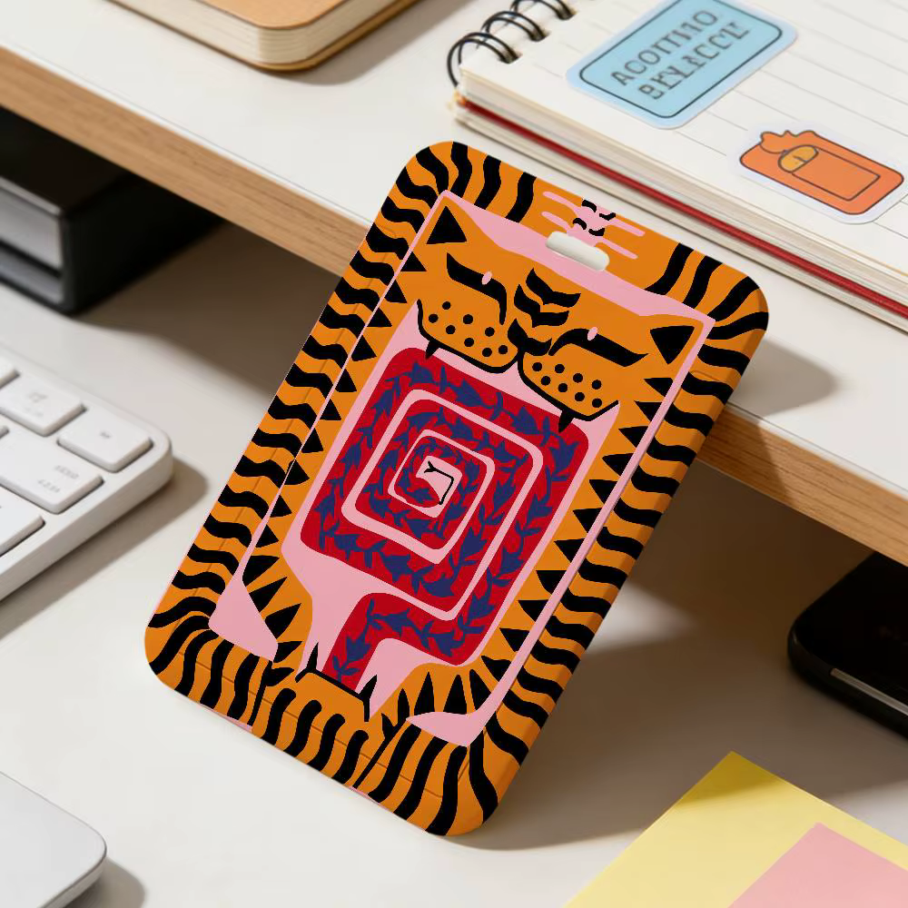 Égypte, motif Tigre abstrait Anime, étui de protection pour cartes d'accès scolaire, de transport en