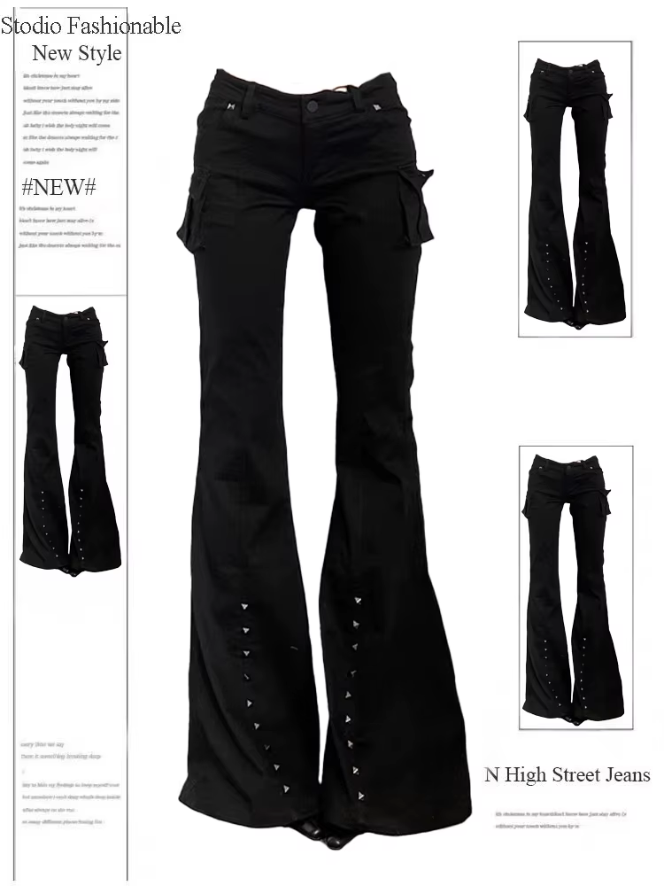 Pantalon Long évasé pour femmes, académique foncé, Goblin Core, Gyaru Goth, taille basse, Streetwear