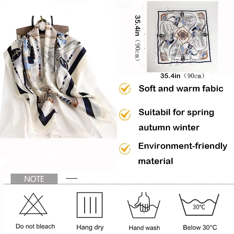 Foulard carré en soie pour femme 90x90cm, grande écharpe de luxe de marque, bandana imprimé, bandeau