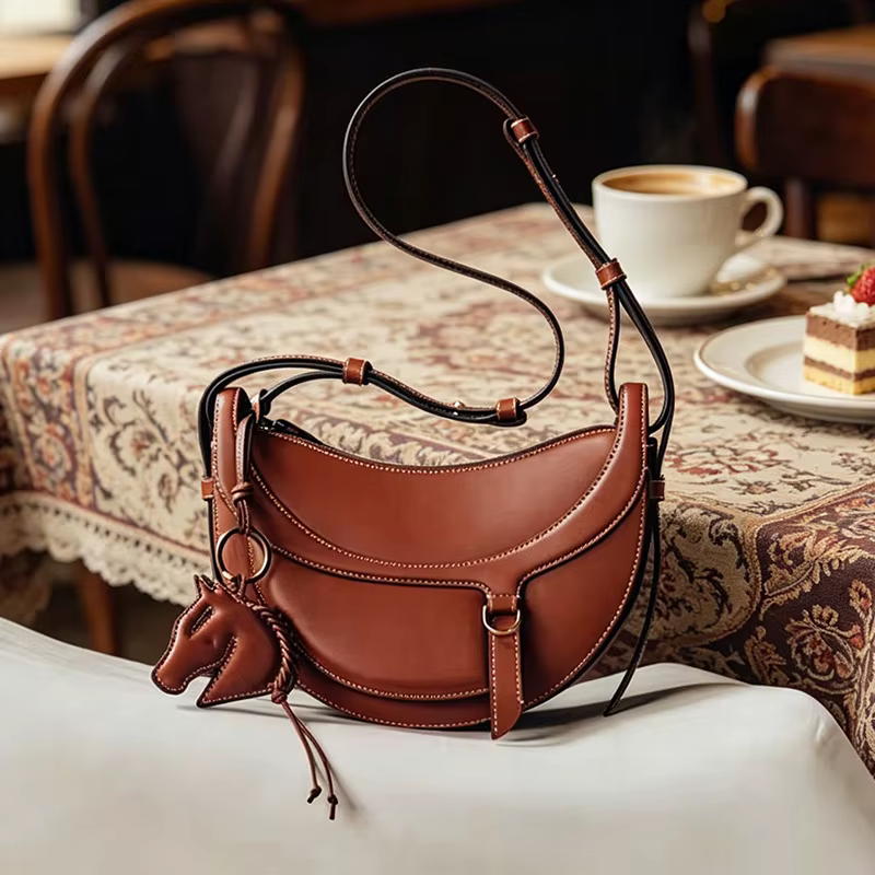 Nouveau sac à bandoulière et sac croisé demi-lune en cuir véritable pour femme 2026, idéal pour le q