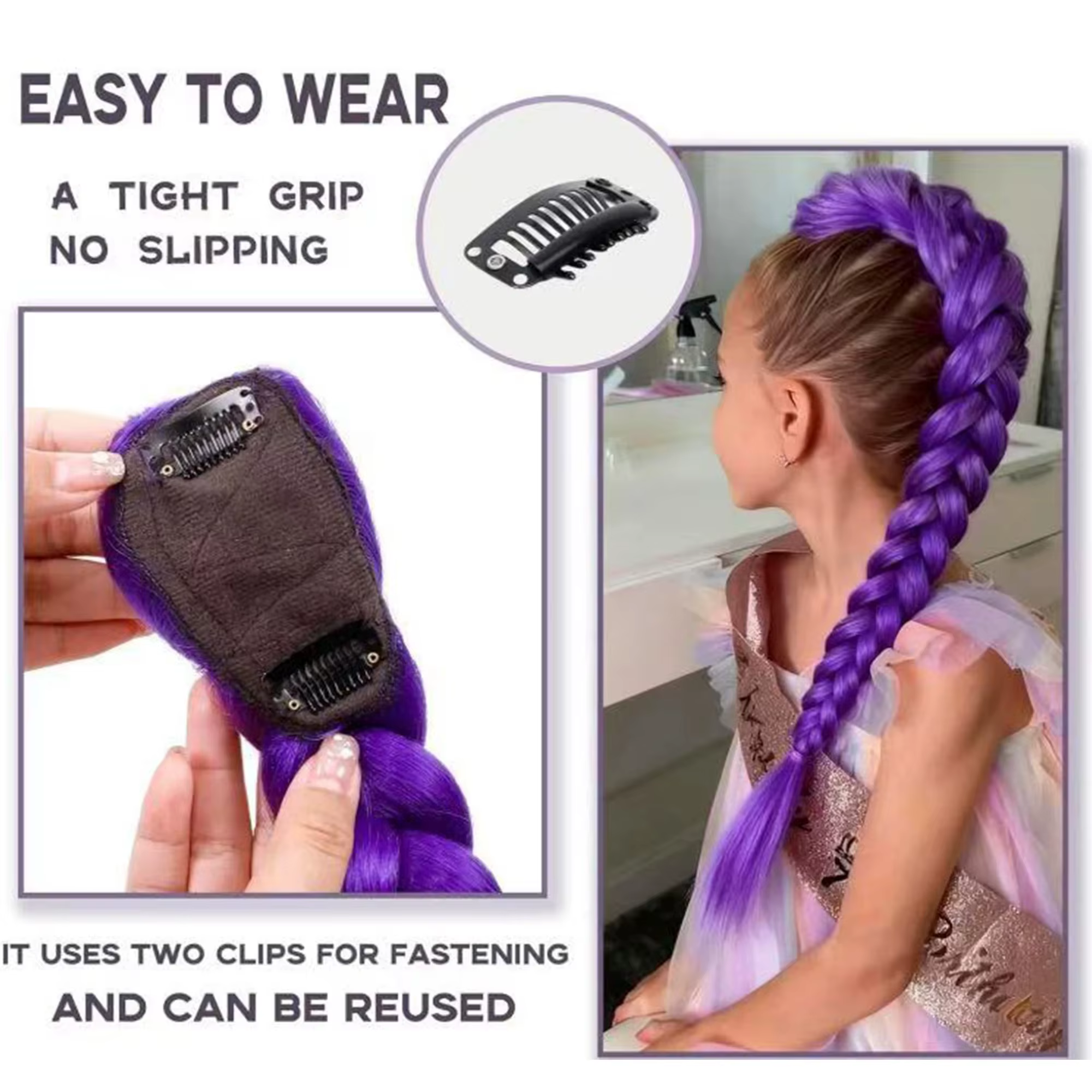 Tresses synthétiques violettes RU MI COS, queue de cheval longue avec pinces pour enfants et filles,