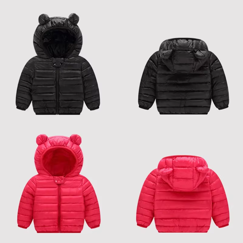 Mignon bébé filles vêtements d'hiver enfants légers vers le bas manteaux avec oreille à capuche prin