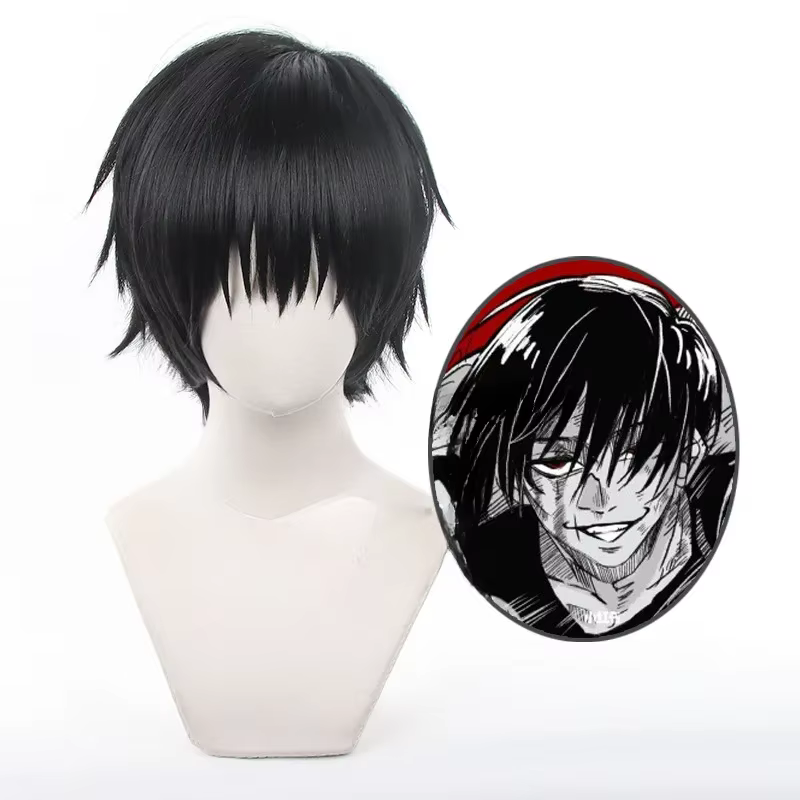 Anime Jujutsu Fushigflats Toji Cosplay Synthétique Ultraviolette Courte Cheveux Noirs pour Hommes, 3