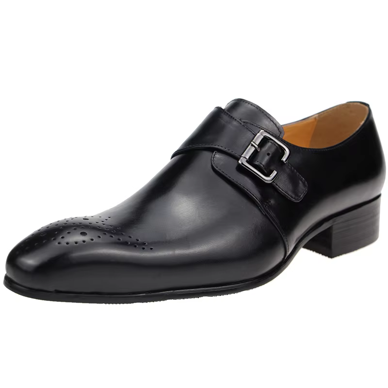 Chaussures en cuir à boucle latérale pour hommes, chaussures formelles à bout pointu, sculpture de t
