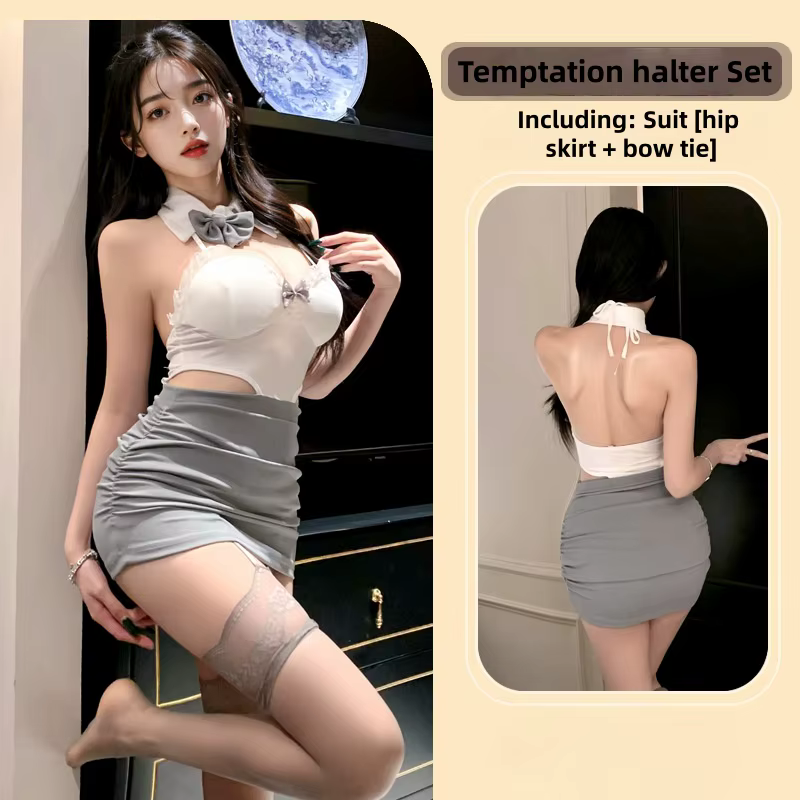 Nouvelle Tendance, Lingerie Femme Sexy, Style Pure Séduction, Nœud en Dentelle, Col Halter, Col Reve