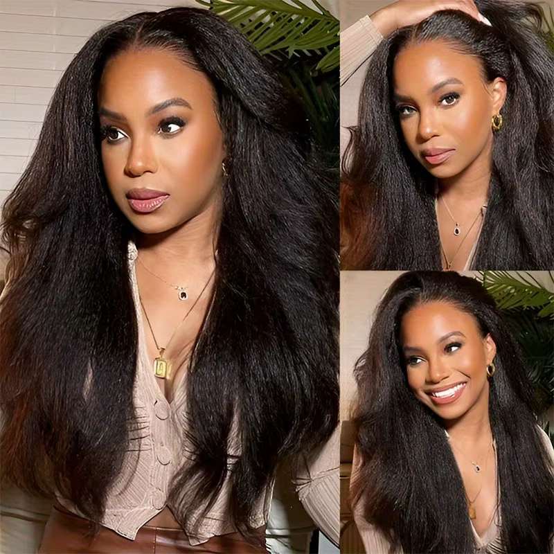 Perruque en cheveux humains à 250% de densité, texture Kinky Straight Yaki, pré-épilée, 13x4 et 5x5,