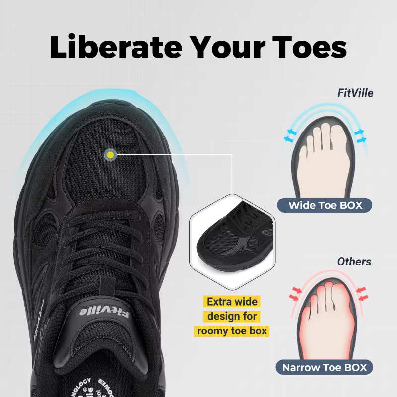 FitVille Chaussures de marche pour hommes à coupe extra large avec soutien de la voûte plantaire, ba