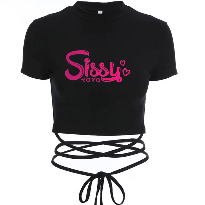 SISSY Sexy t-shirt femmes noir court culture pansement t-shirt hauts été mode filles décontracté à m