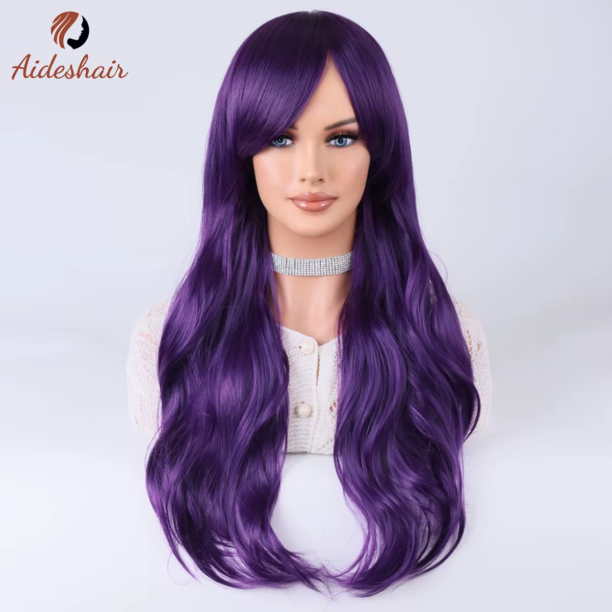 Aideshair vert foncé section moyenne frange diagonale longue perruque bouclée pour les femmes fibre 