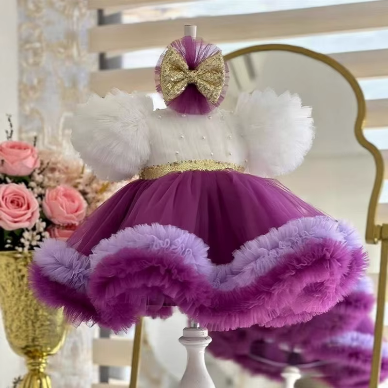 Robe Tutu à Manches Courtes pour Fille, Tenue de Scène pour Enfants, Compétition de Piano, Spectacle