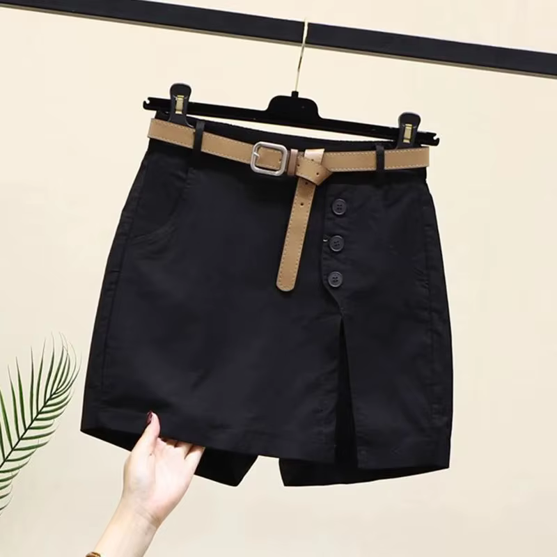 Short Chic pour femmes, ceinture coréenne, boutons solides, fente latérale, ligne a, jupes à la mode