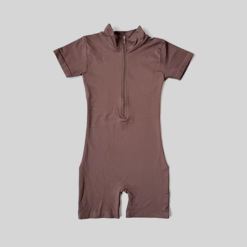 Combinaison d'été à manches courtes avec fermeture éclair, tenue de sport, Fitness, body pour femmes