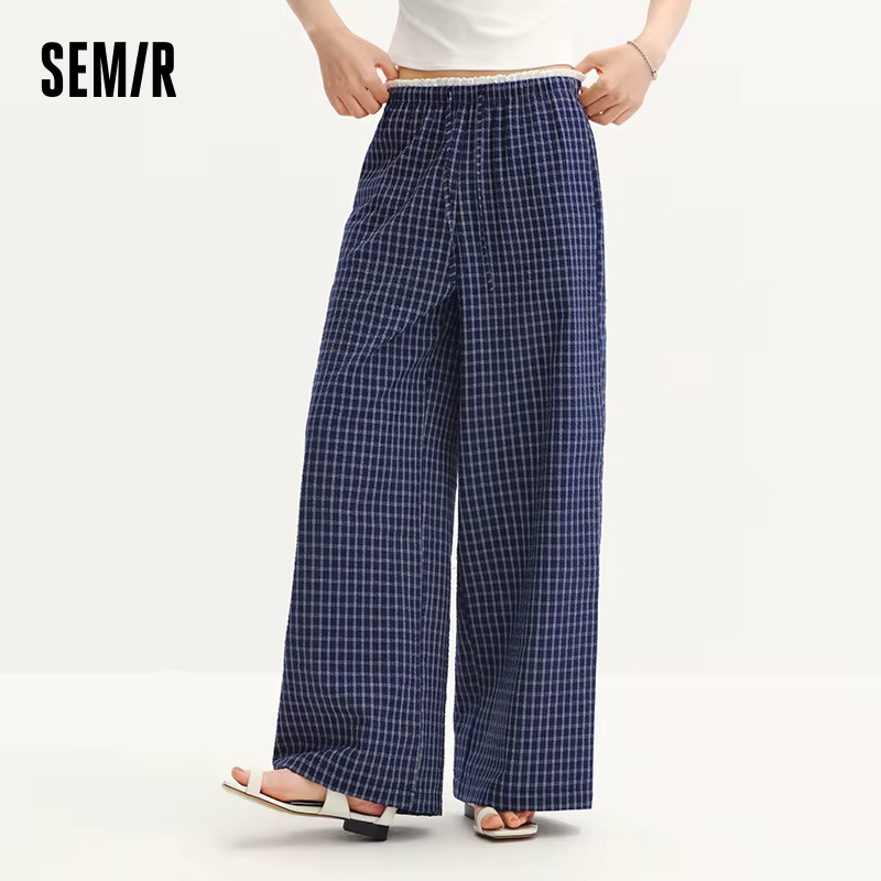 Pantalon Femme Semir à Carreaux 2026, Texturé, à Volants, Coupe Large, Style Urbain Décontracté, Dou