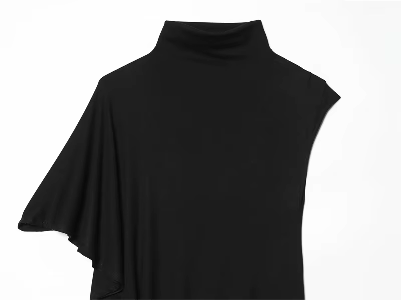 Haut plissé asymétrique noir pour femme, nouvelle collection Printemps-Été 2026, élégant et chic, po