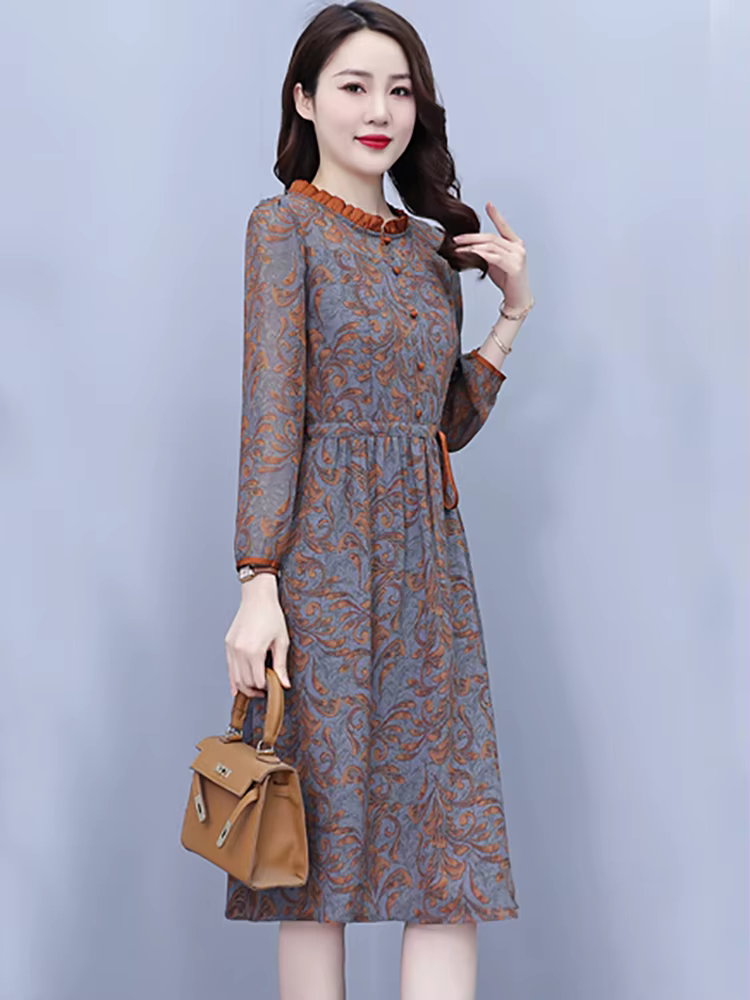 Robe mi-longue à manches longues et col à volants pour femmes, robe de soirée élégante, tambour coré