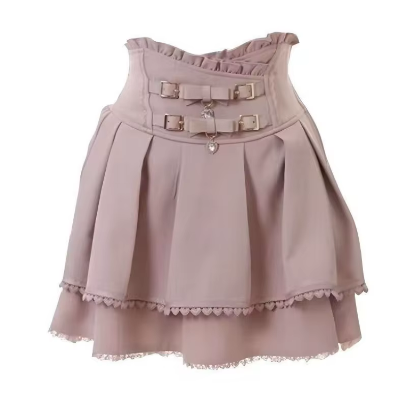Sweet Lolita Jirai Kei – Jupe courte taille haute pour femmes, jupe courte avec boucle à Double nœud
