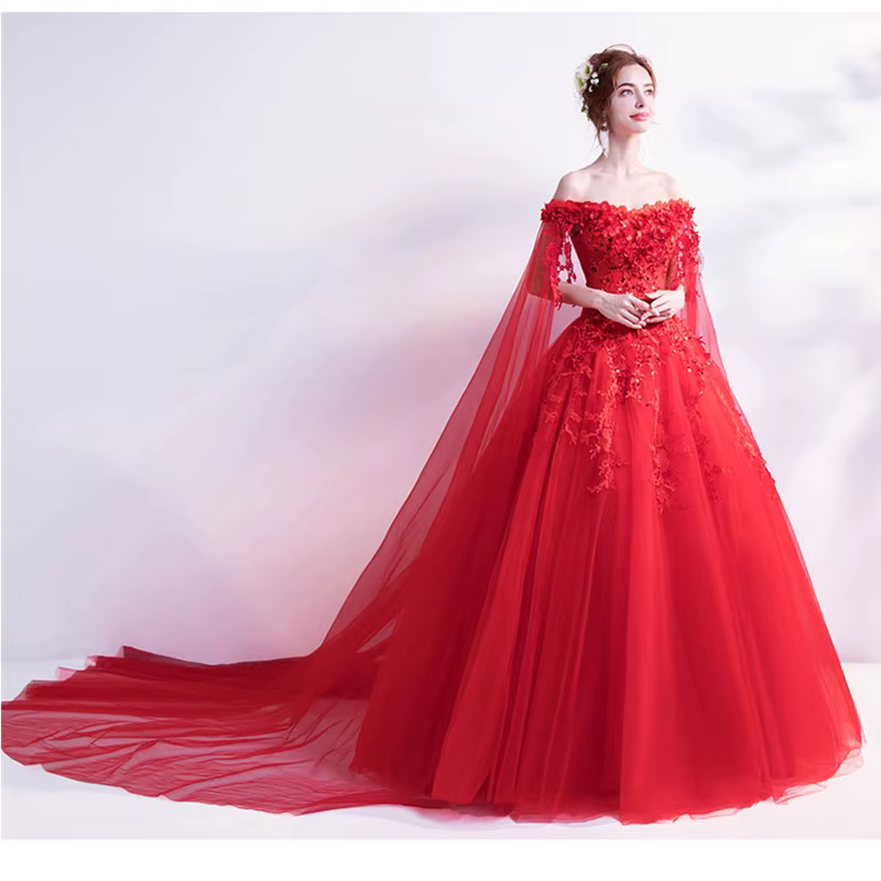 Longue enveloppe rouge de épaule dame fille femmes robe de bal robe de soirée robe de spectacle mari